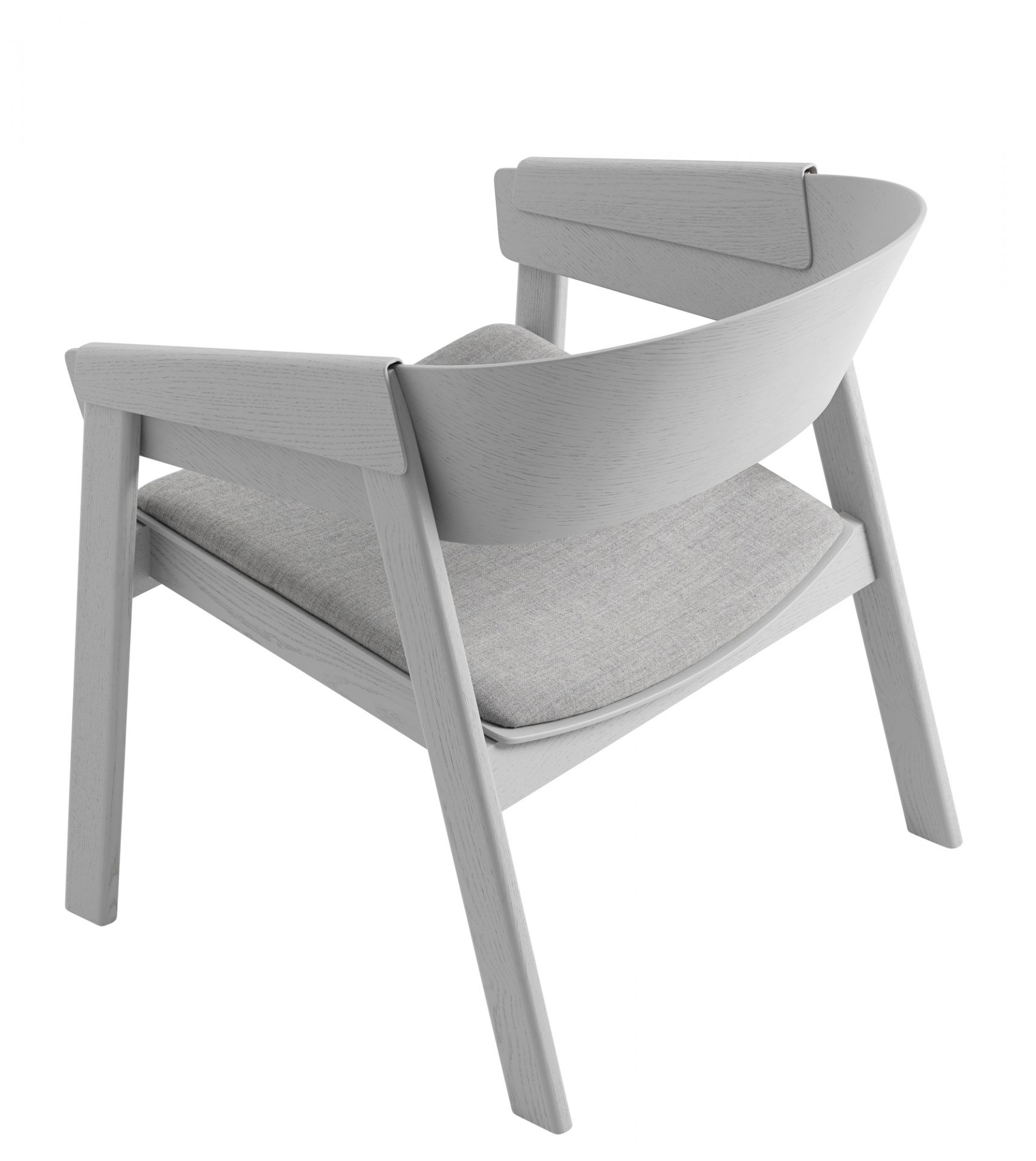 Muuto Cover Lounge Chair Stuhl in Grau, Holzstuhl mit Stoffbezug, modernes Design.