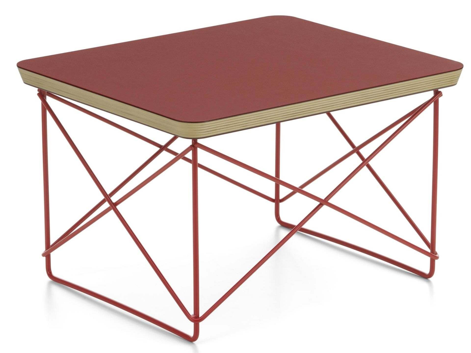 Vitra LTR Beistelltisch mit Linoleum Tischplatte in Ziegelrot und filigranem Stahlgestell.