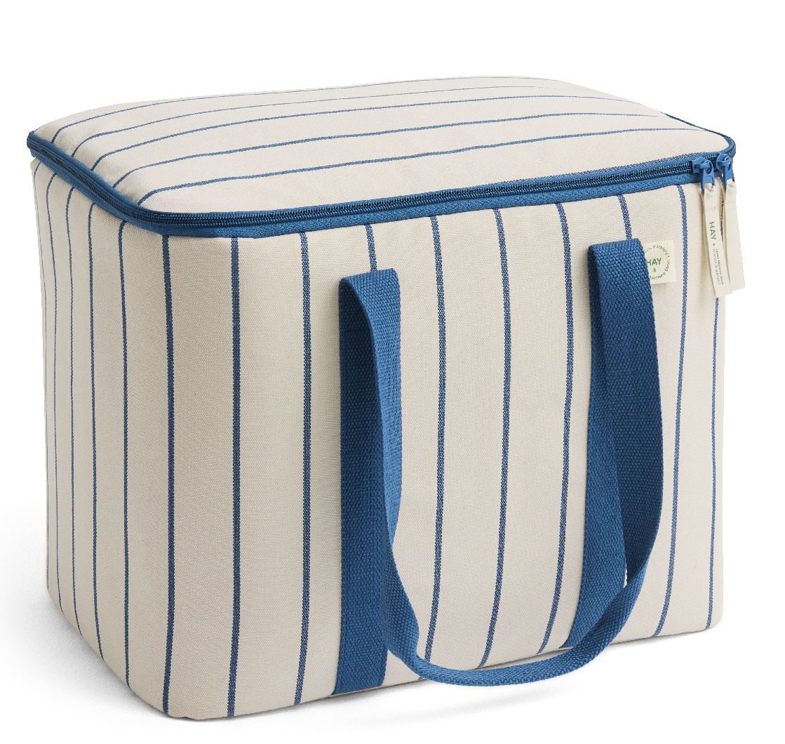 Koeltas voor buitenmarkten beige met blauwe strepen Hay
