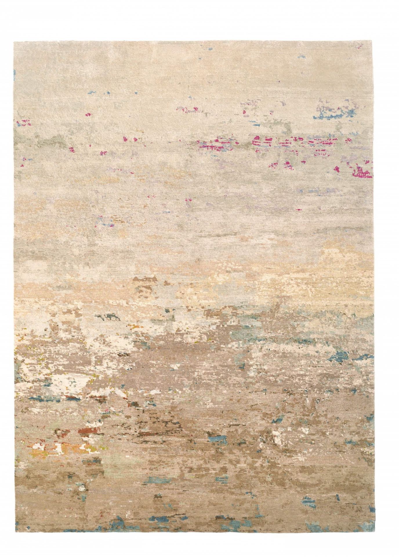 Legends of Carpets Teppich: Beige Designer Teppich mit abstraktem Muster und Farbverläufen.
