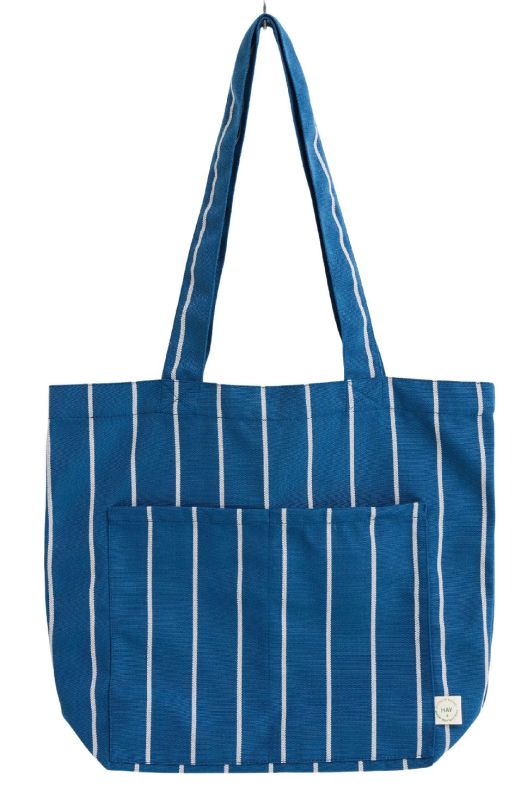 Outdoor Market draagtas blauw met beige strepen Hay