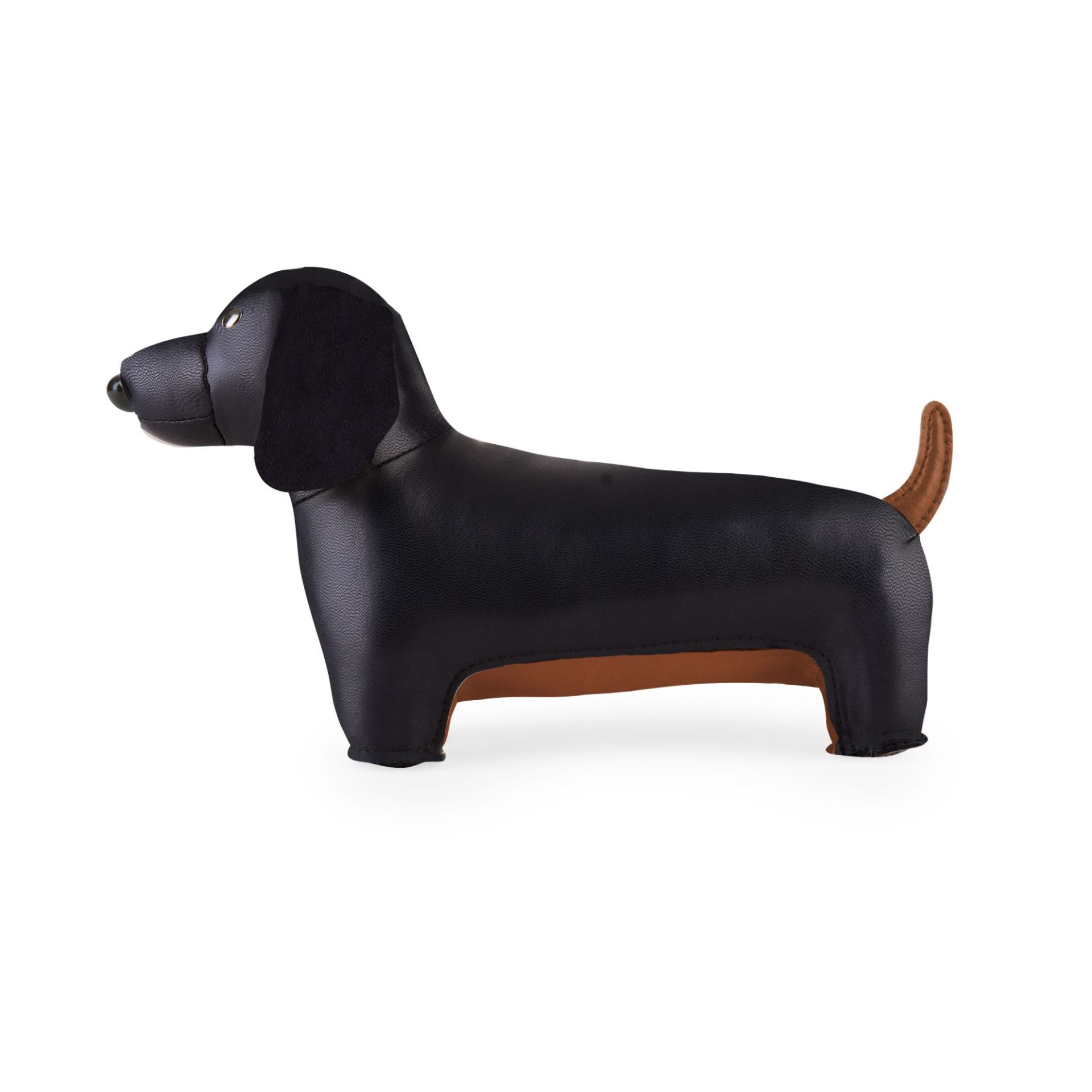 Briefbeschwerer Dackel in Schwarz und Tan von Zuny, dekoratives Accessoire für Büro und Zuhause.