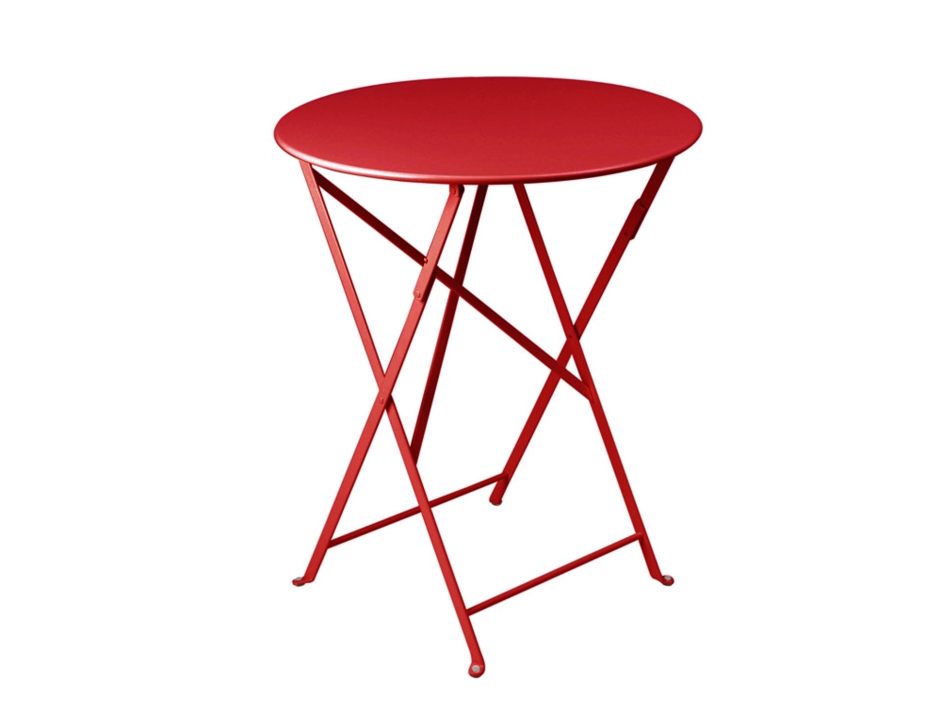 Roter, runder Bistro Klapptisch von Fermob, ideal für den Garten oder Balkon.