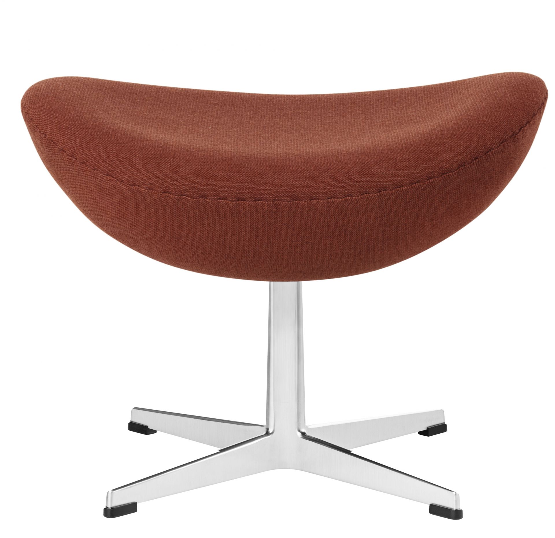 Brauner Egg Chair Hocker von Fritz Hansen mit silbernem Fuß und Textilbezug.
