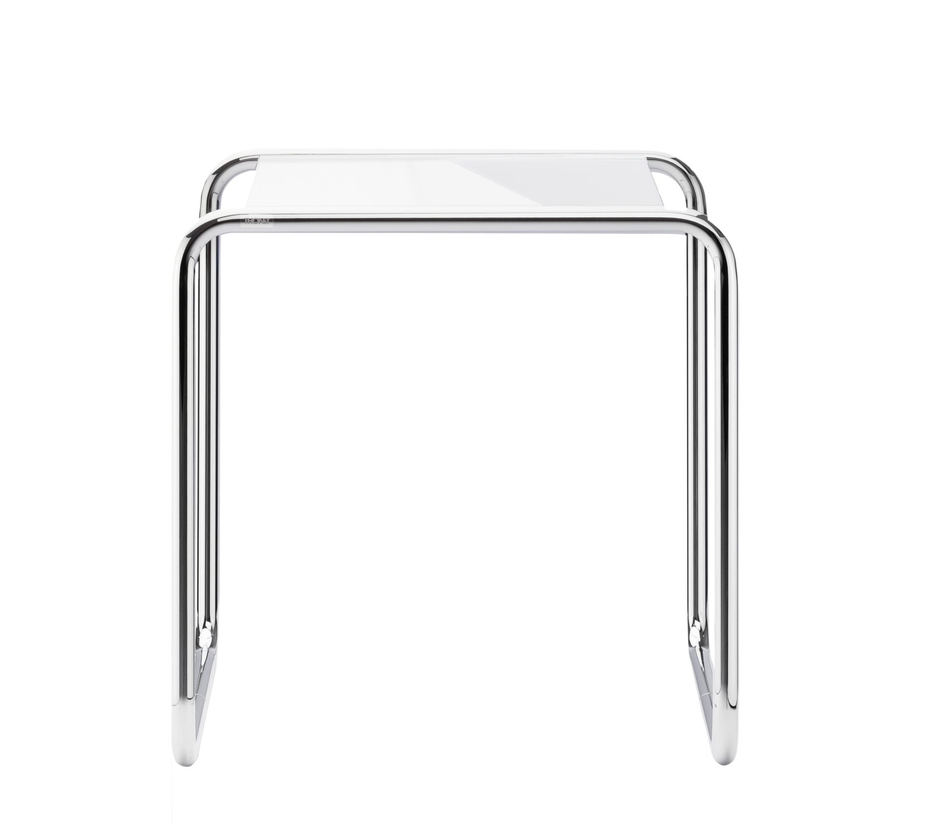 B 9 a Thonet Beistelltisch mit verchromtem Stahlrohrgestell und weißer Tischplatte. Moderner Bauhaus Stil.