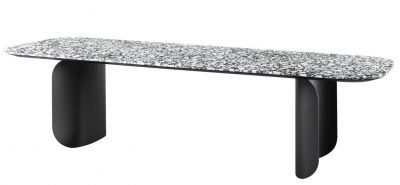 Barry Palladio Moro Marmor Miniforms Konsole mit Marmorplatte und schwarzen Beinen.
