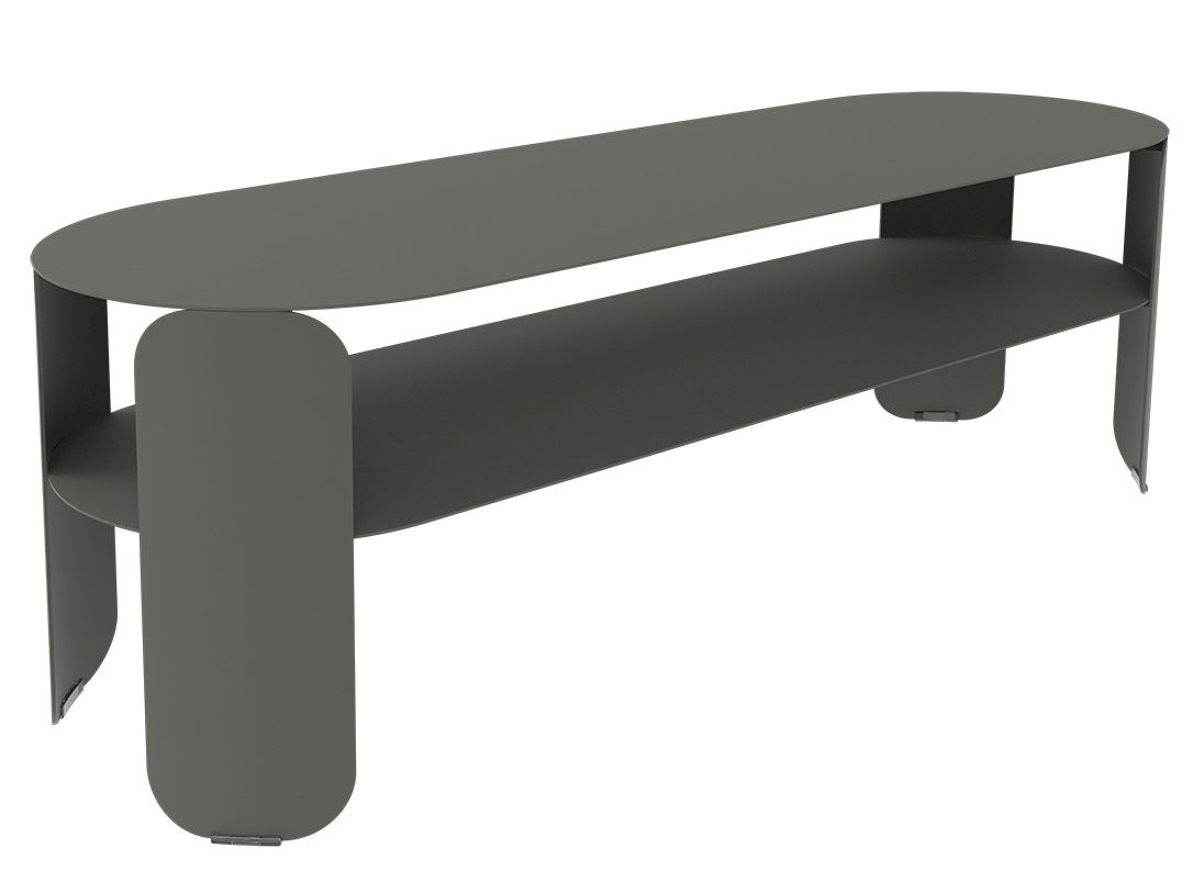 Bebop Low Table von Fermob, grauer Outdoor Tisch mit Ablage für Garten und Terrasse.