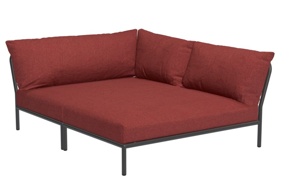Level 2 Cozy Corner Outdoor Sofa von Houe in Rot mit schwarzem Rahmen.