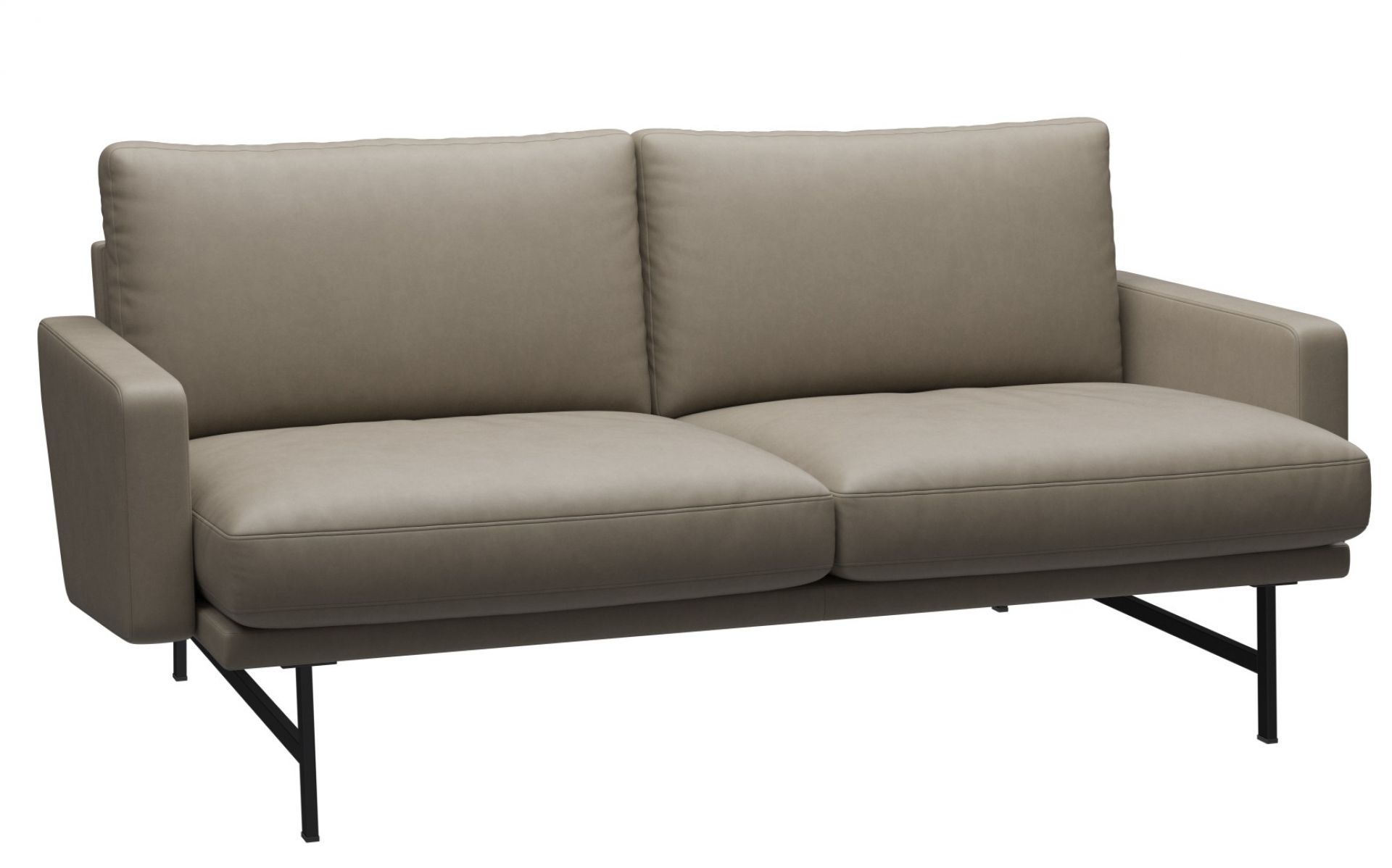 Fritz Hansen Lissoni Sofa, modernes Ledersofa in Taupe mit minimalistischem Design und schwarzen Metallbeinen.