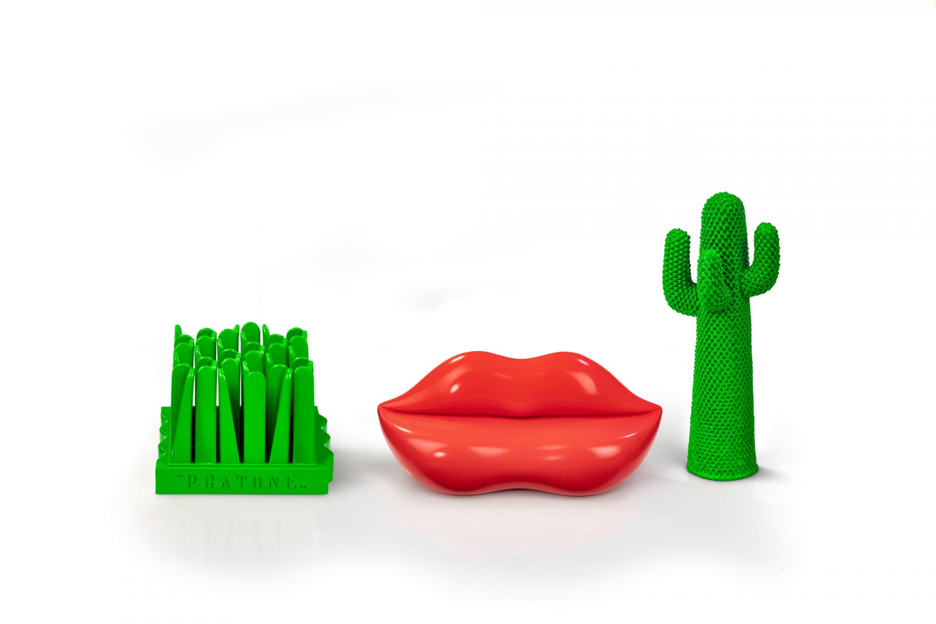 Guframini Bocca Miniatur, Pratone und Cactus Miniatur-Set, Designobjekte für Sammler und Liebhaber von ausgefallenem Interieur.