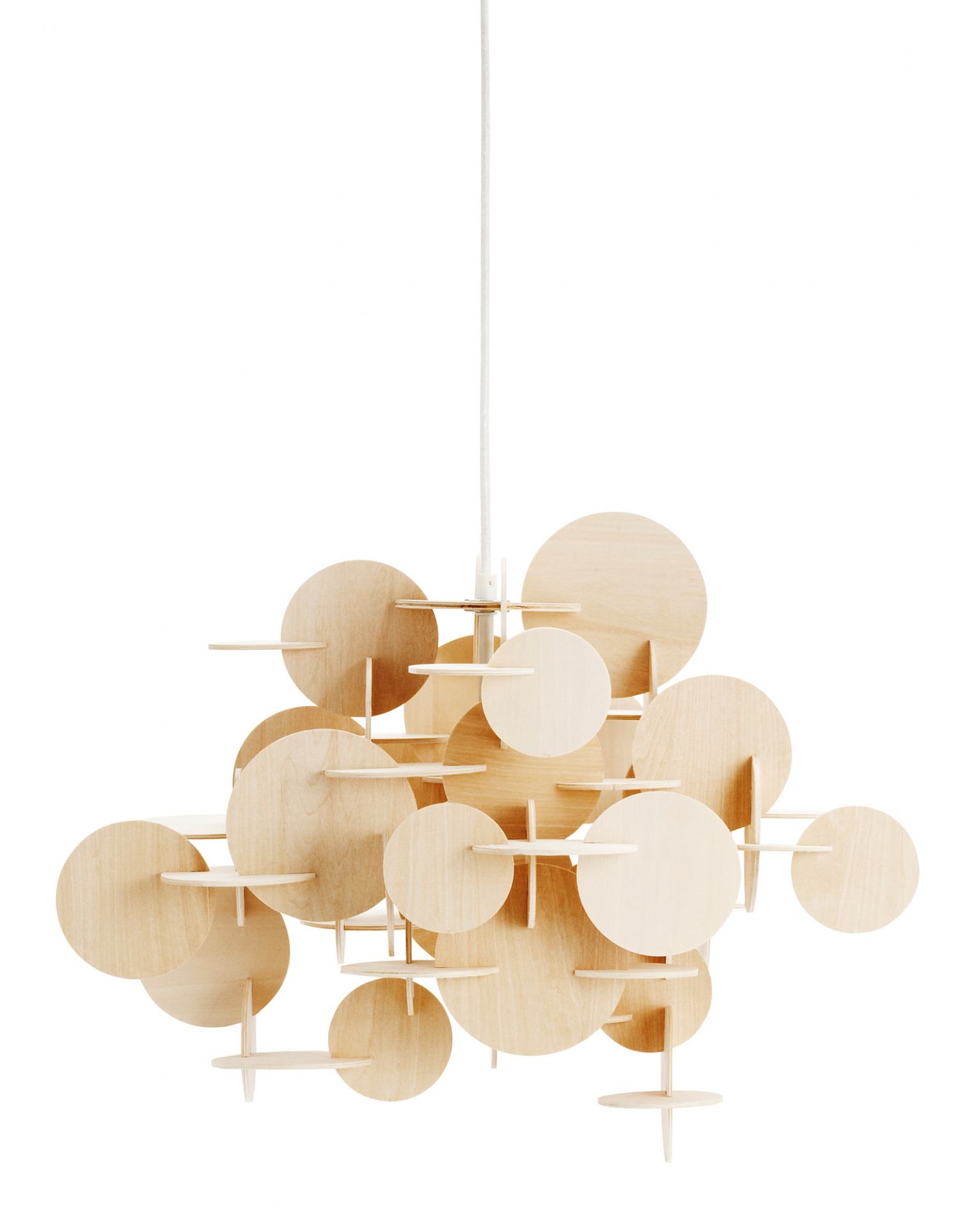 Normann Copenhagen Bau Lamp, kleine Pendelleuchte aus hellem Holz, modernes Design für Wohnraumbeleuchtung.