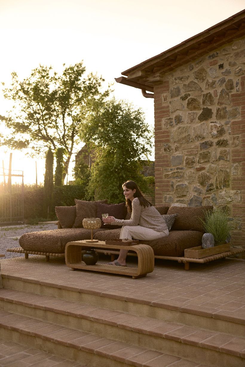 Sticks Platform-bank met chaise longue voor buiten van Cane-Line