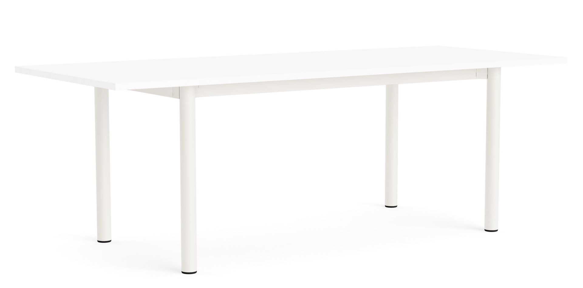 Weißer Annex Esstisch von Hay mit minimalistischem Design und runden Tischbeinen, freigestellt.