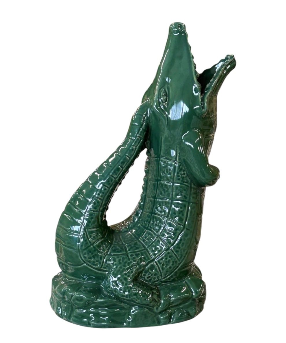 Grüne Croggle Jug Krokodil Karaffe Gluckigluck, Keramik Wasserkrug in Krokodilform für Tischdeko und Getränke.
