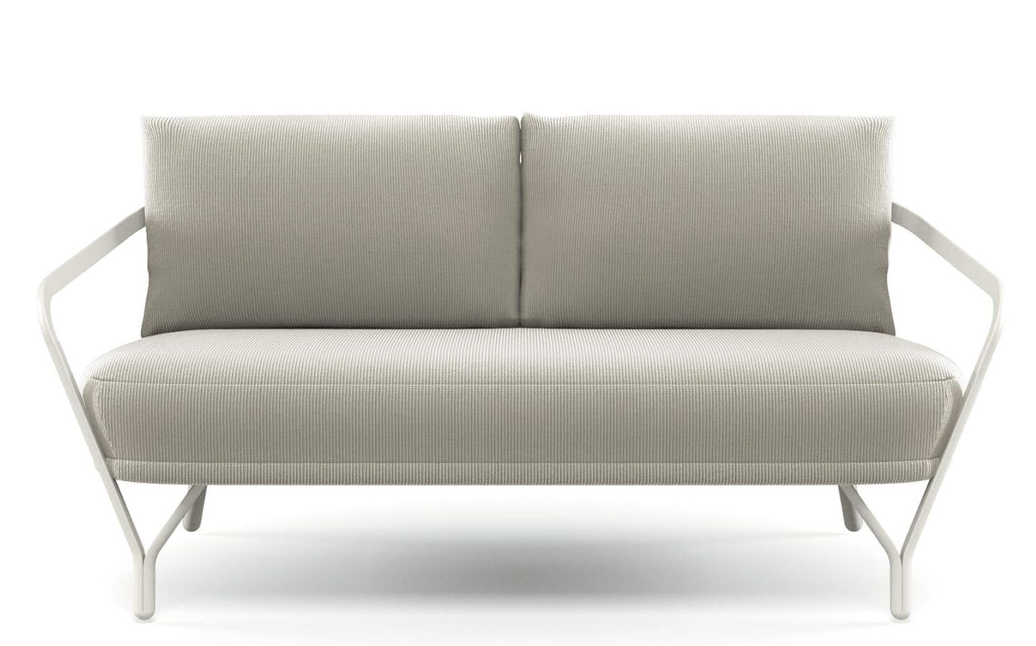 Angel 2-Sitzer Sofa von Emu für den Außenbereich, modernes Design mit weißem Metallgestell.
