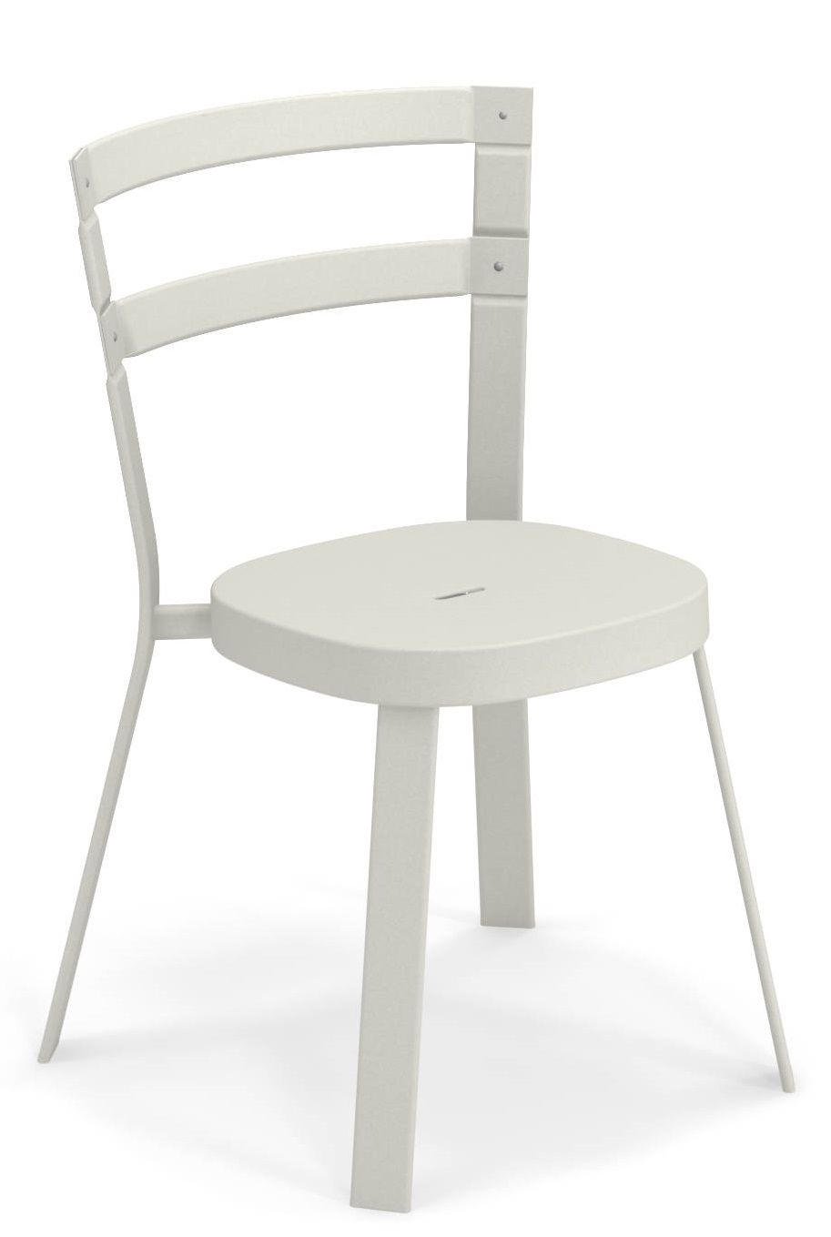 Emu Thor Chair Stuhl für den Außenbereich, hellgrau, mit runder Sitzfläche und gerader Rückenlehne.
