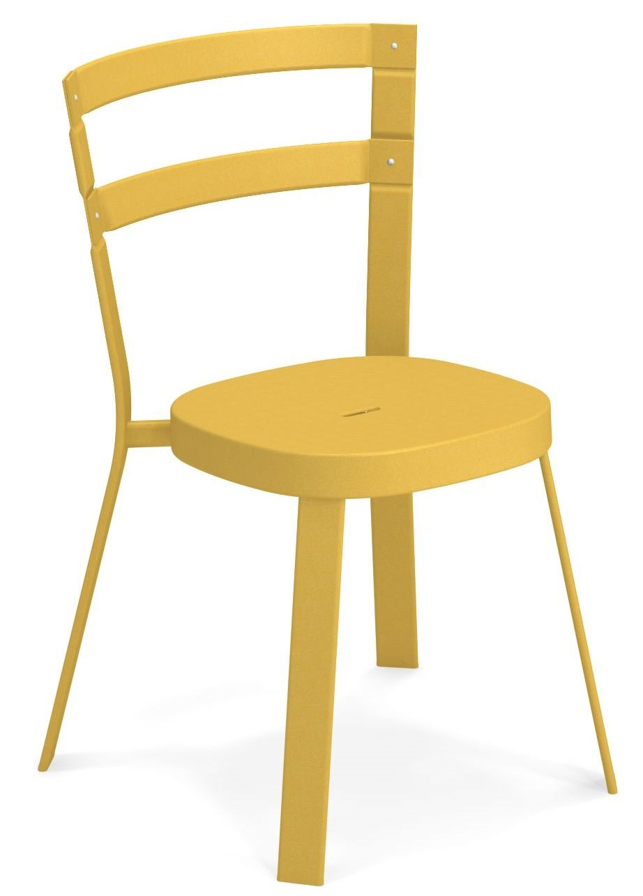 Gelber Thor Chair Stuhl von Emu für den Außenbereich, modernes Design mit Rückenlehne und vier Beinen.