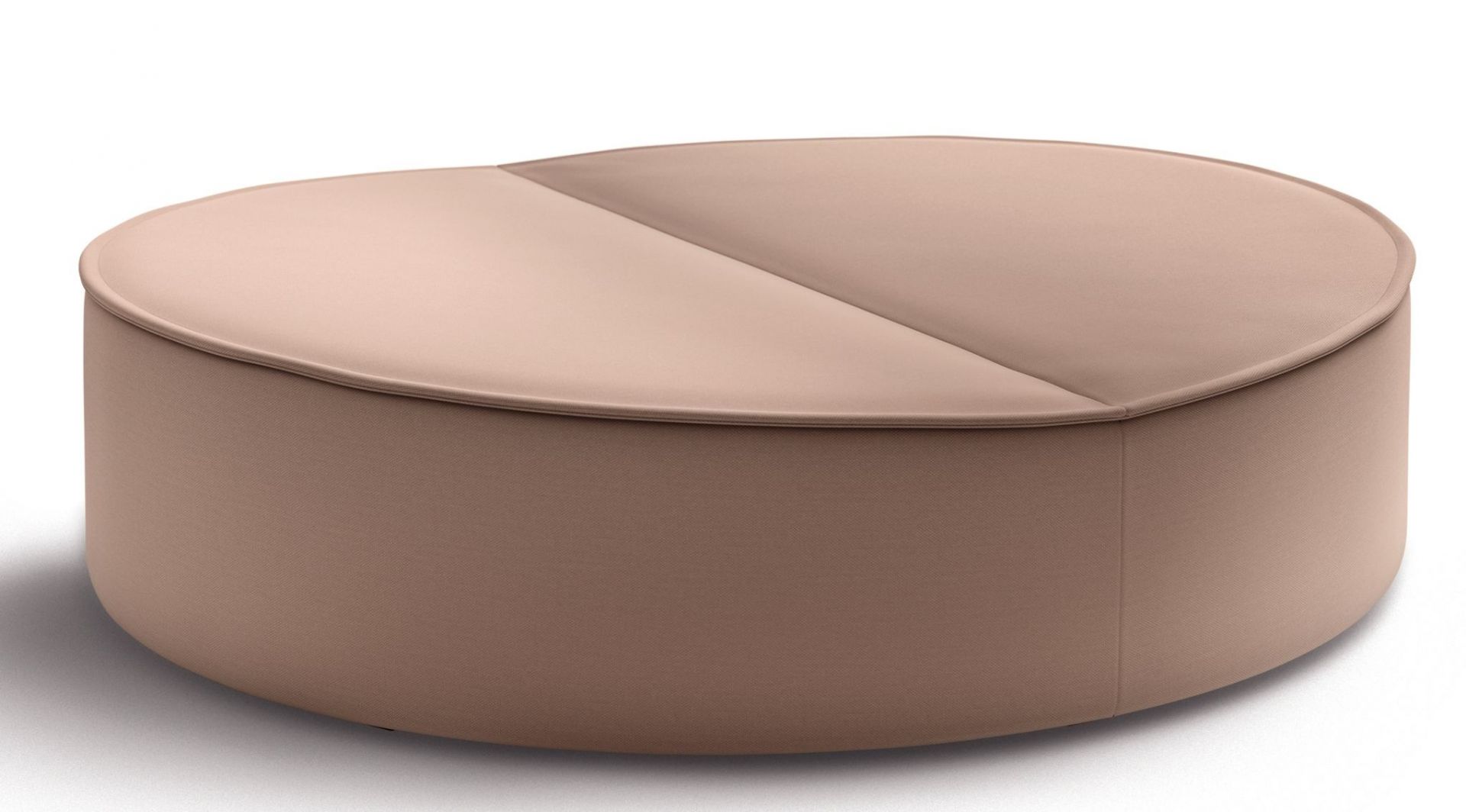 Nenou Hocker von COR, runder, beiger Sitzhocker mit geteilter Sitzfläche, modernes Möbeldesign für Wohnzimmer und Lounge.
