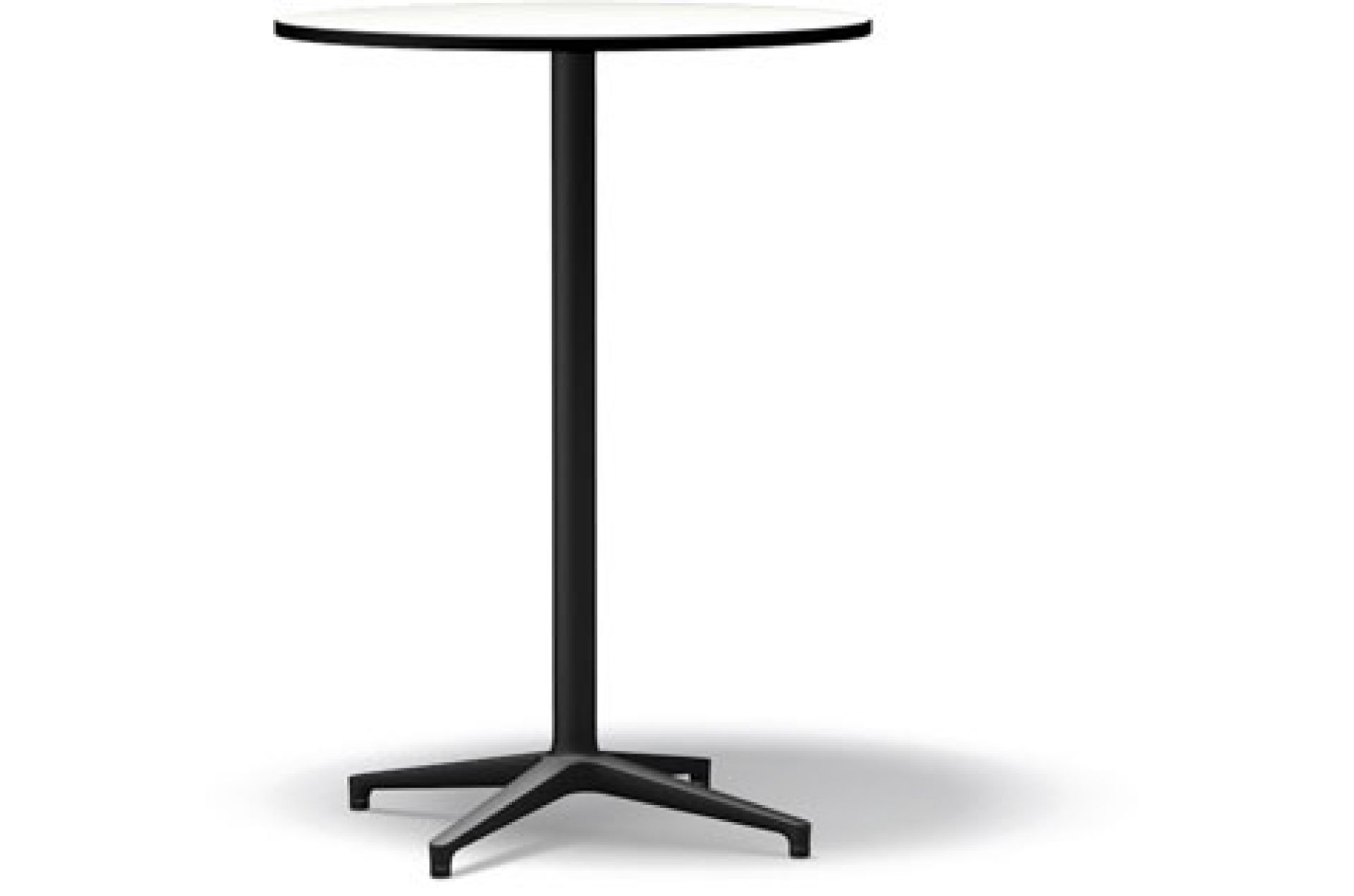 Weißer Vitra Bistro Table Stehtisch für den Außenbereich mit schwarzem Fuß und Säule.
