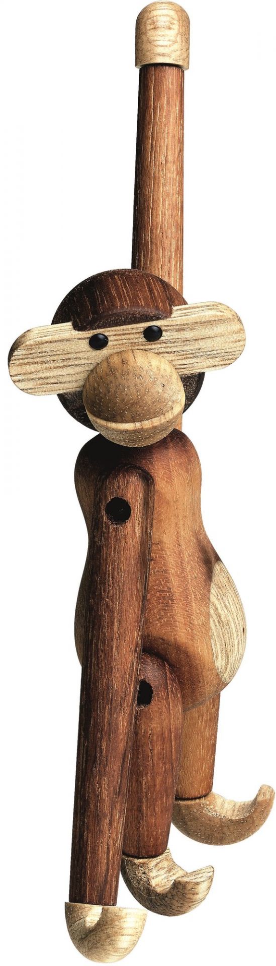 Detailaufnahme des Kay Bojesen Affen Mini aus Teakholz, eine charmante Holzfigur für Sammler.