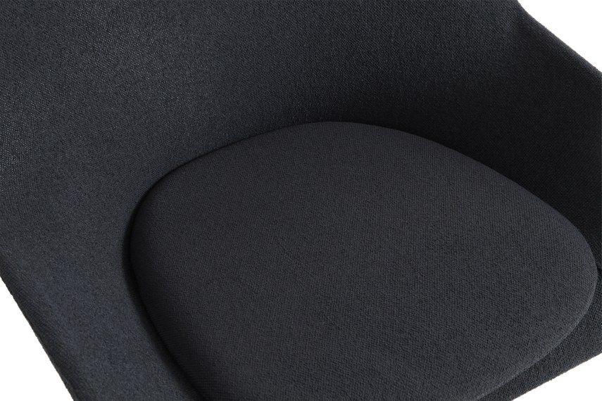 Detailaufnahme: Sitzfläche und Armlehne des Hay 02 Lounge Sessels in Dunkelgrau. Bequemer Design Sessel.