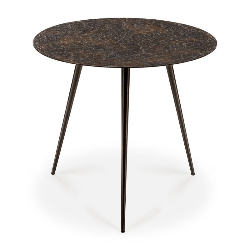 Runder Luna Couchtisch von Ethnicraft mit dunkler Tischplatte und filigranem Metallgestell.