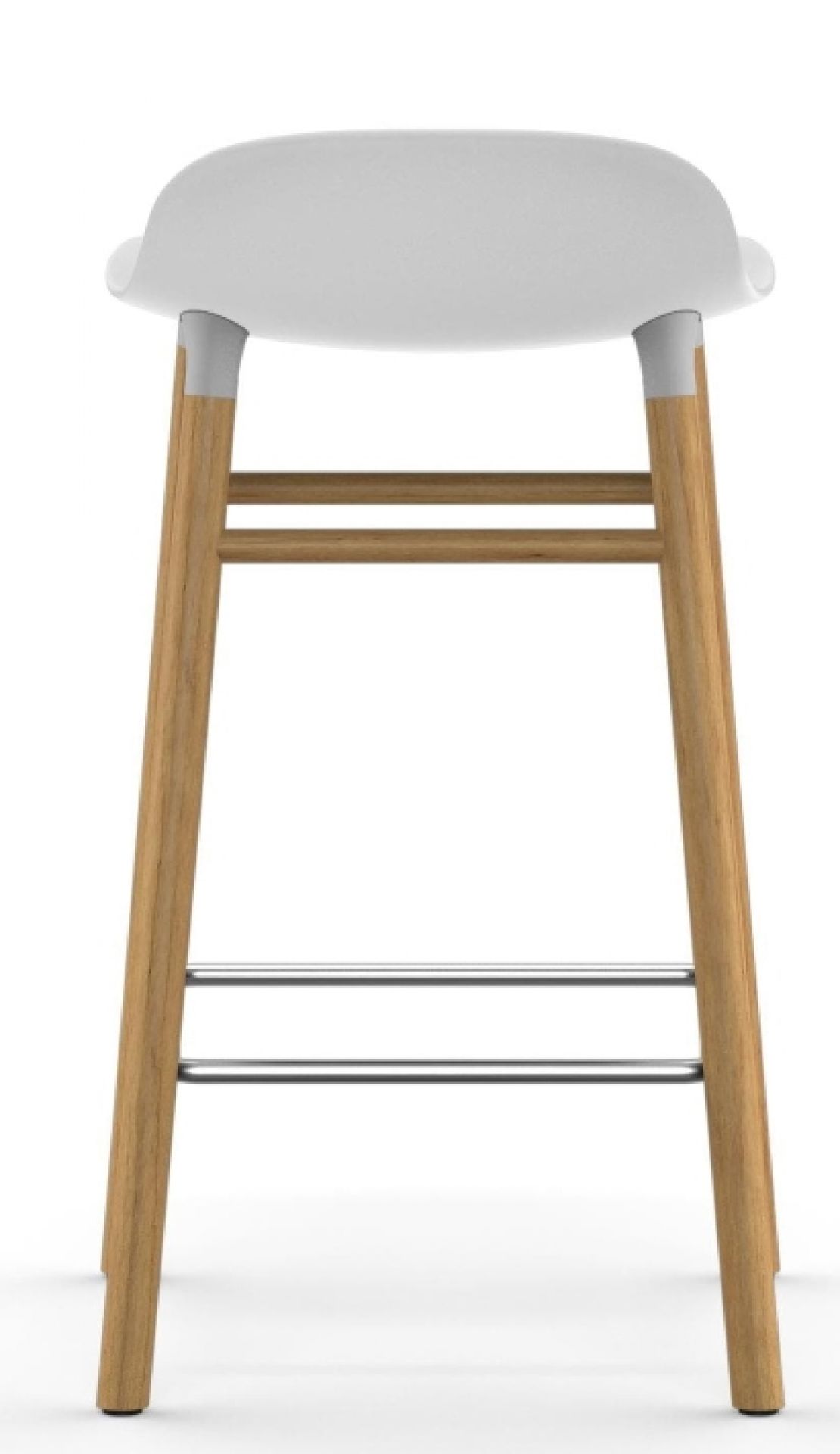 Form Barhocker von Normann Copenhagen, H 65 cm, mit weißer Sitzfläche und Holzbeinen.