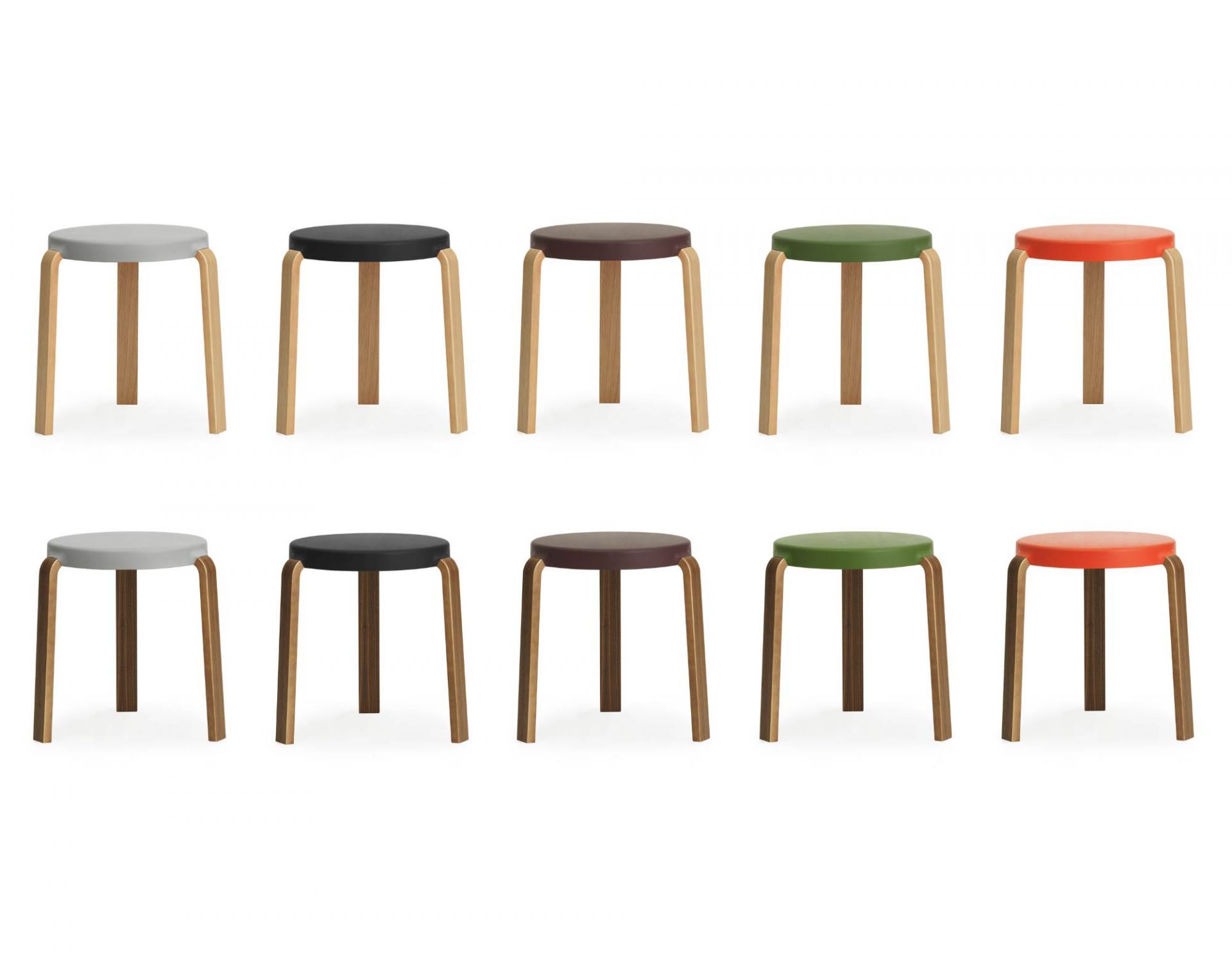 Tap Hocker von Normann Copenhagen in verschiedenen Farben, Ansicht von vorne, minimalistisches Design.
