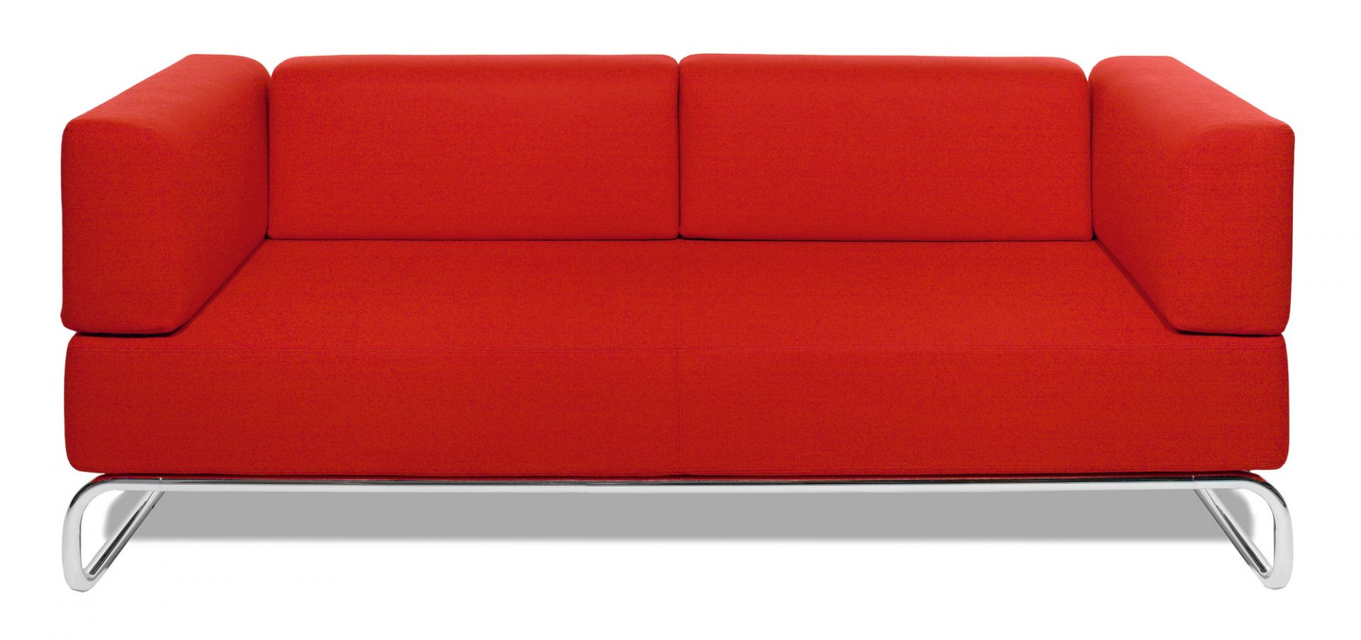 Rotes Thonet S 5200 Sofa mit hoher Rückenlehne und verchromtem Stahlrohrgestell, modernes Design.