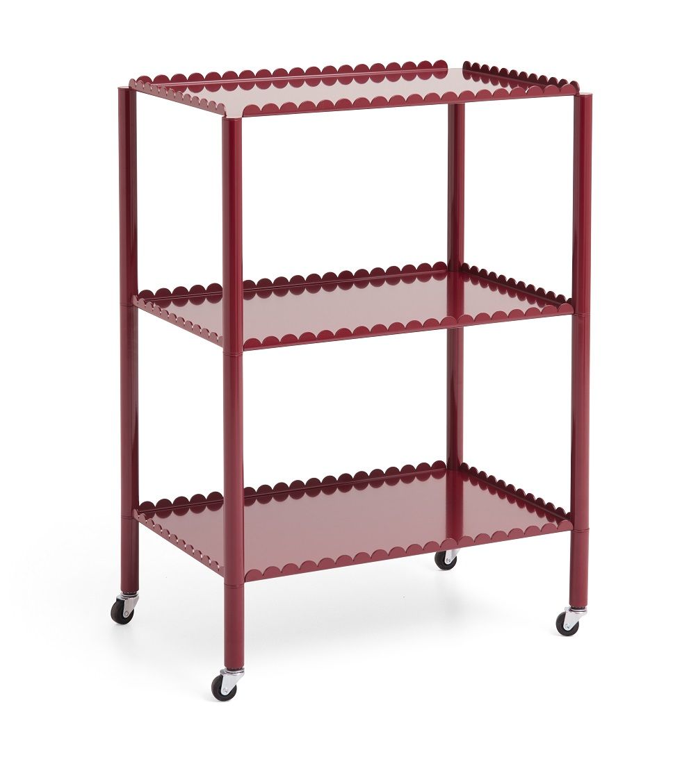Roter Arcs Trolley Servierwagen von Hay mit drei Ablageflächen und Rollen.