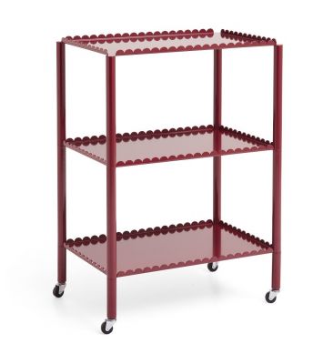Roter Arcs Trolley Servierwagen von Hay mit drei Ablageflächen und Rollen.
