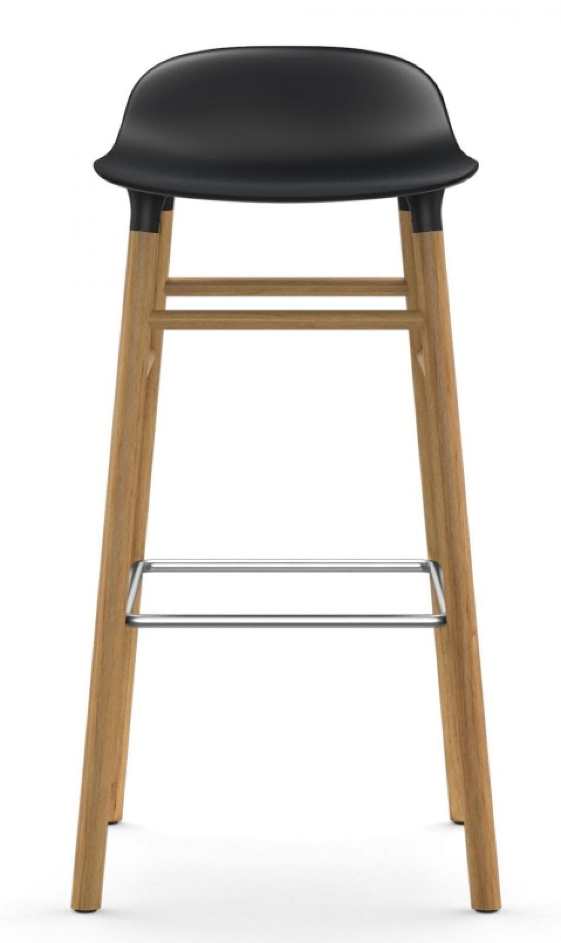 Normann Copenhagen Form Barhocker H 75 cm aus Holz mit schwarzer Sitzfläche und Fußstütze.