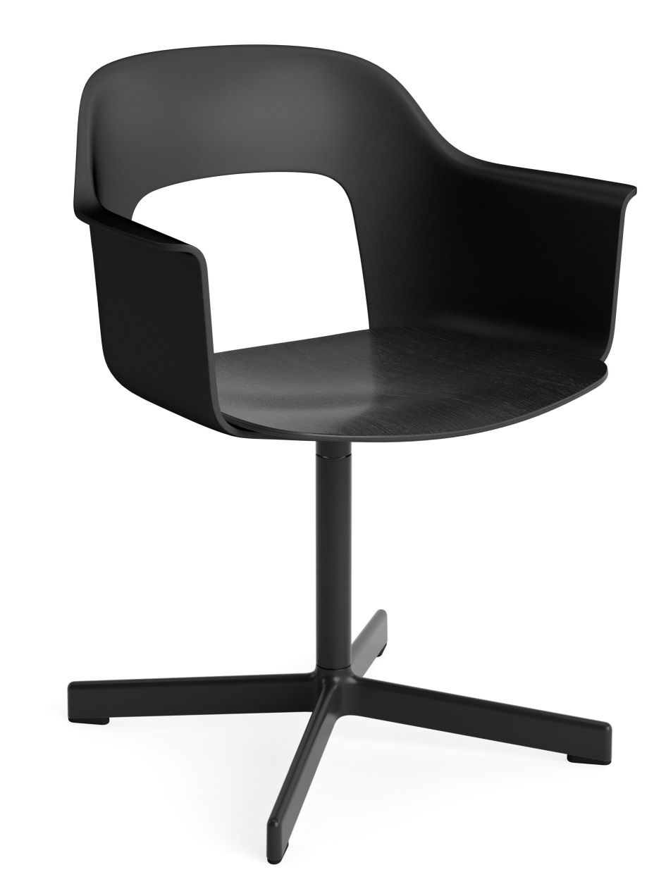 Schwarzer Layout Armchair 232 Armlehnstuhl von Hay mit Drehgestell und ergonomischer Sitzschale für Büro und Wohnbereich.