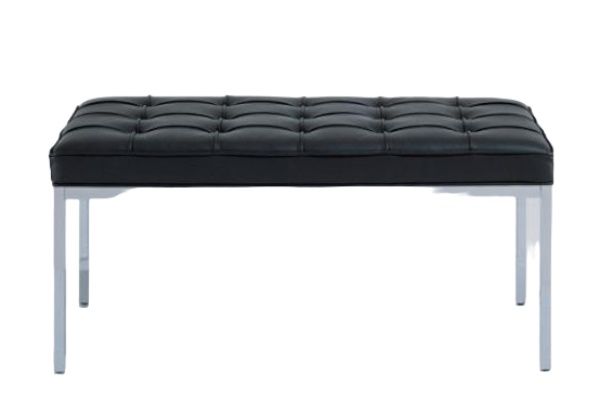 Florence Bank von Knoll International mit schwarzem Leder und Chromgestell. Moderne Sitzbank.