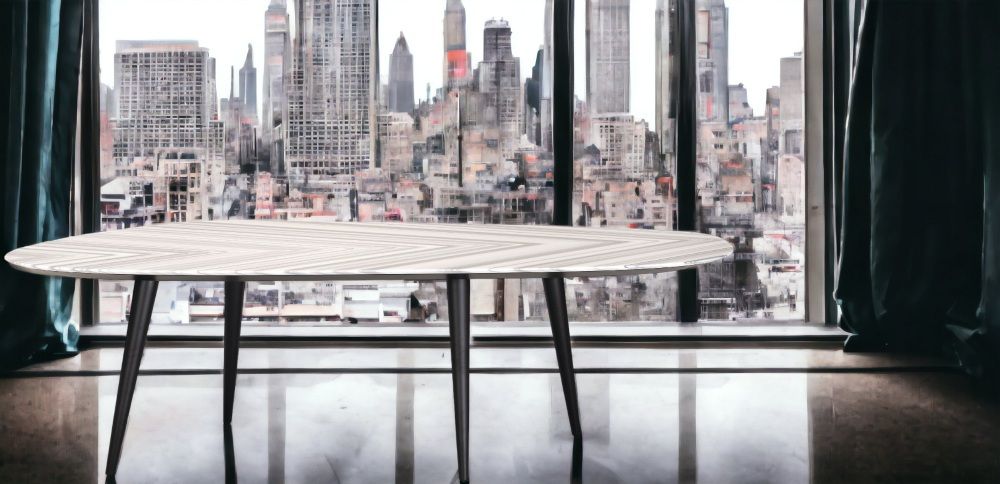 Zanotta Esstisch mit Marmor-Tweed-Muster, 250 cm breit. Moderner Design-Esstisch für stilvolles Wohnen.