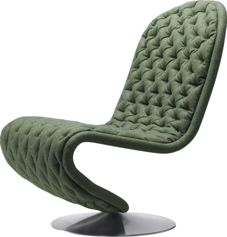 Grüner Verpan System 1-2-3 Lounge Sessel mit rundem Fuß und gesteppter Polsterung.