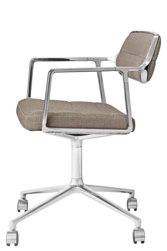 Vipp 453 / Vipp453 Draaistoel Swivel Chair Vipp Dark Sand Textiel / gepolijst aluminium frame met wieltjes