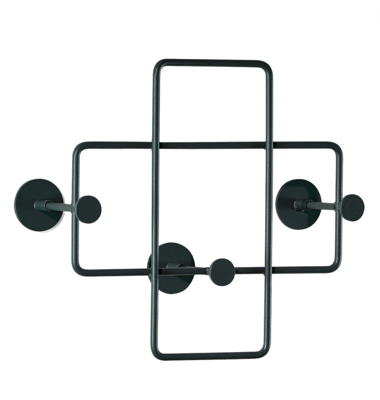 Schwarze Bazar Wandgarderobe von Richard Lampert mit drei Haken und geometrischem Design.