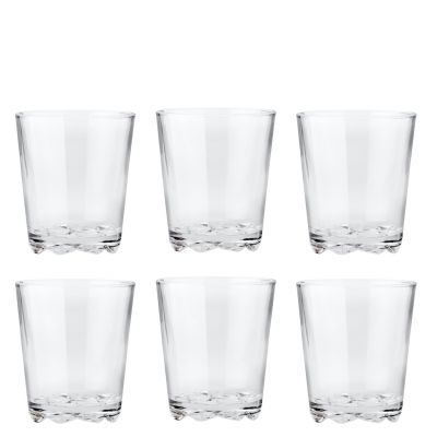 Sechs Stelton Glacier Trinkgläser, 0,25 Liter, aus klarem Glas mit besonderem Boden.