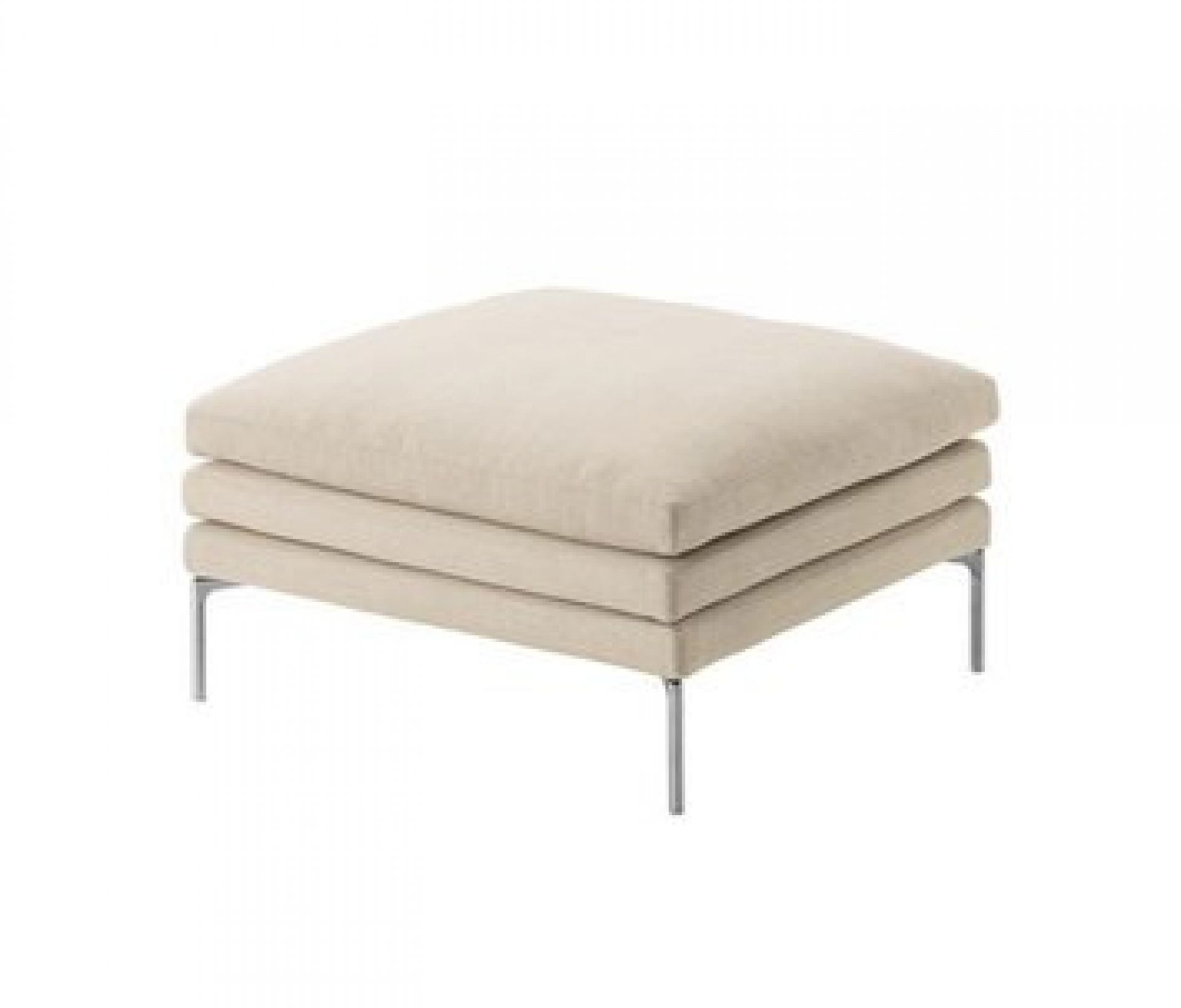 Beiger Zanotta Hocker 1330 William, quadratisch, mit Stoffbezug und filigranen Metallfüßen. Fußhocker für Wohnzimmer.