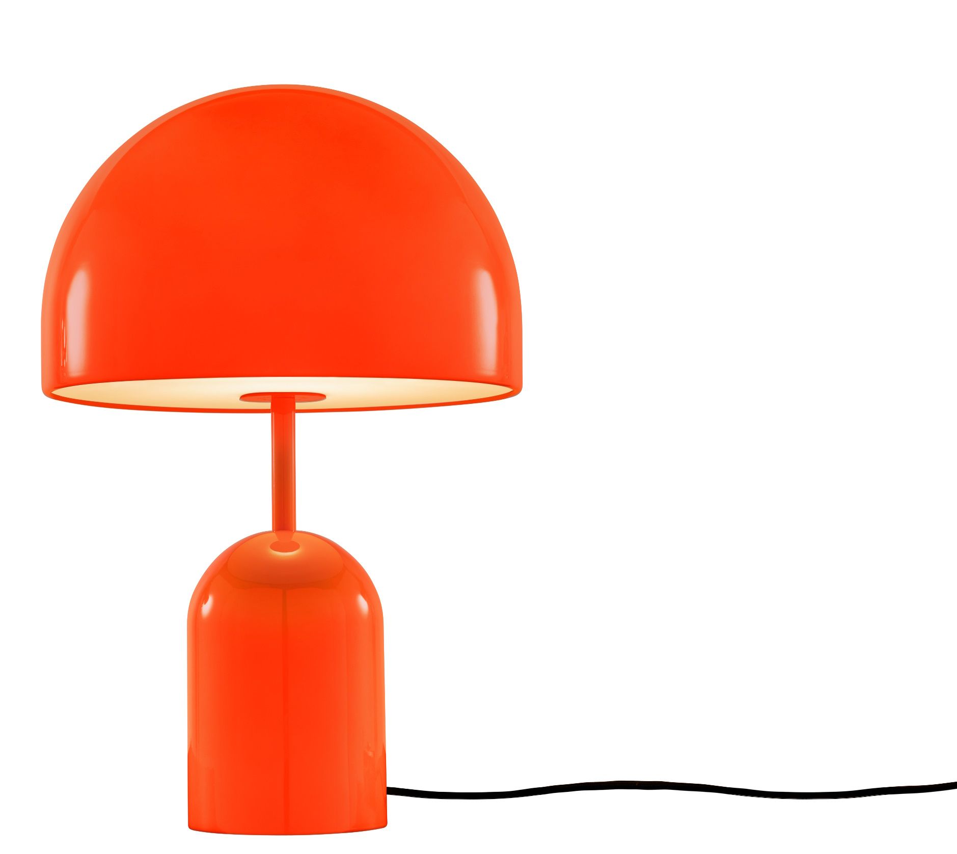 Orangefarbene Bell Tischleuchte LED von Tom Dixon, moderne Designlampe für Wohnzimmer und Schlafzimmer.