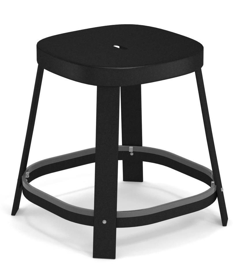 Schwarzer Thor Dining Stool Barhocker von Emu für den Außenbereich, niedrige Sitzhöhe, quadratische Sitzfläche.