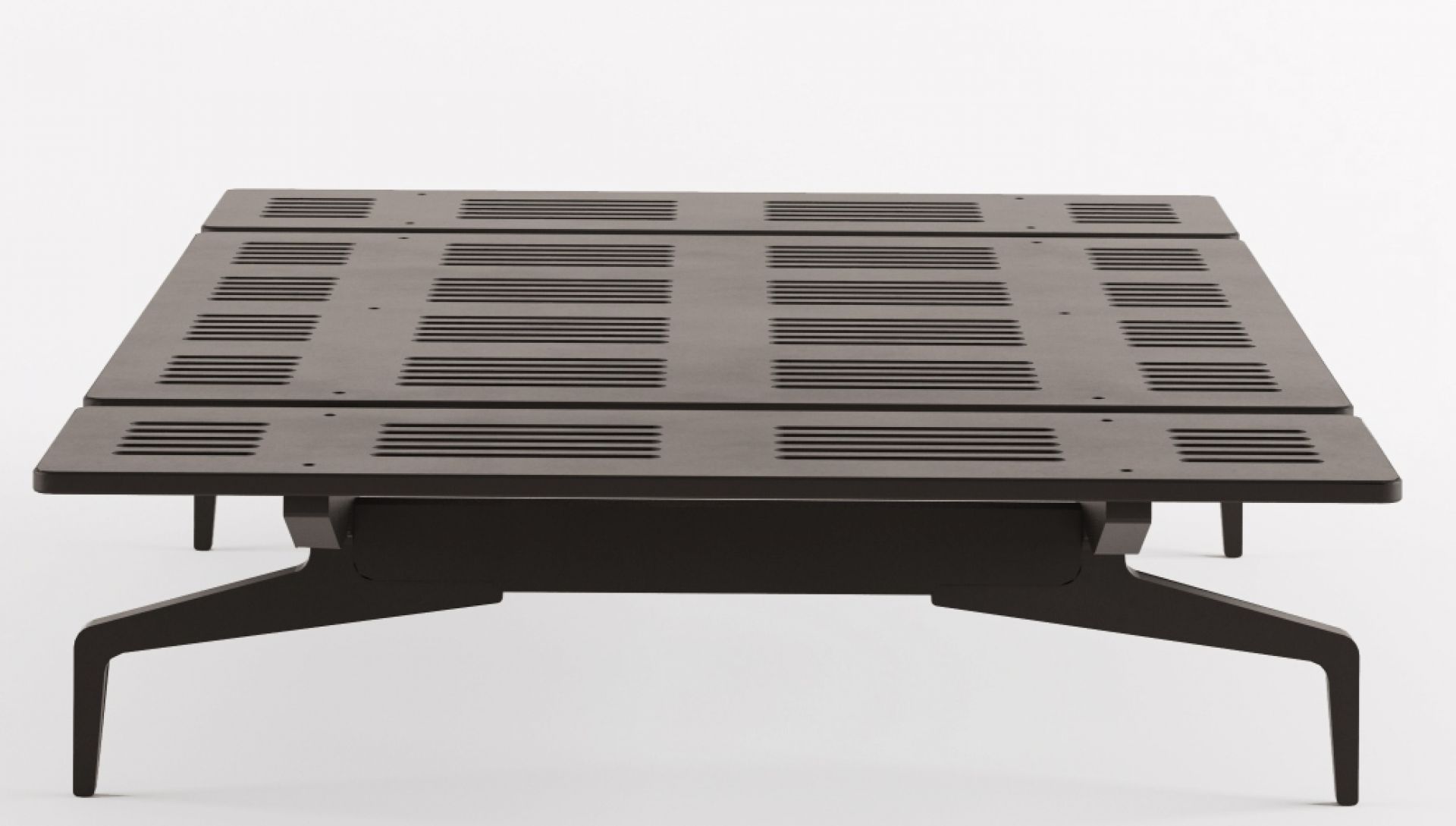 Legnoletto Bett: Detailaufnahme des Lattenrosts und des minimalistischen Designs des Bettes.