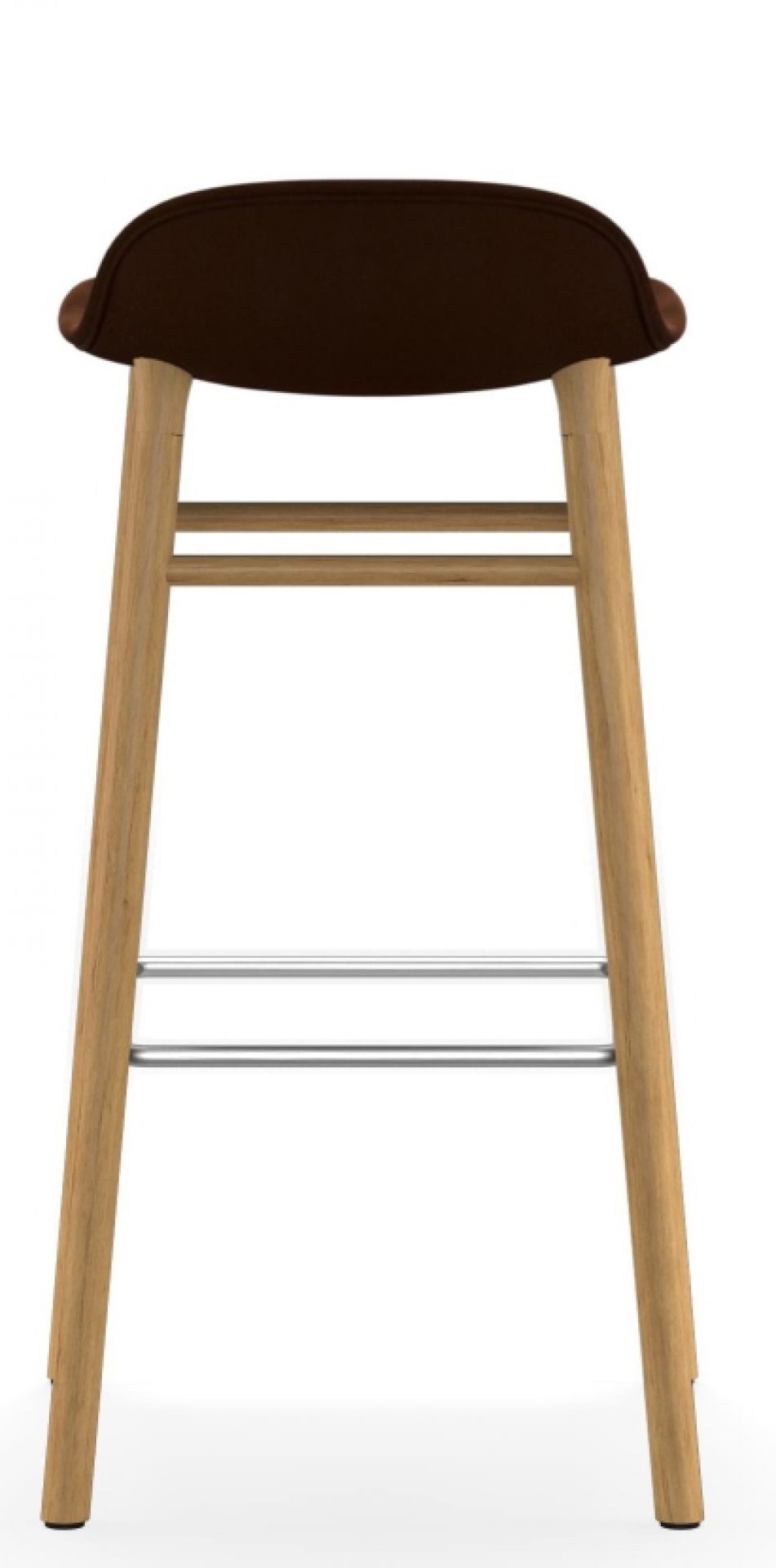 Form Barhocker von Normann Copenhagen, Hocker mit braunem Sitzpolster und hellem Holzgestell, Fußstütze aus Metall.