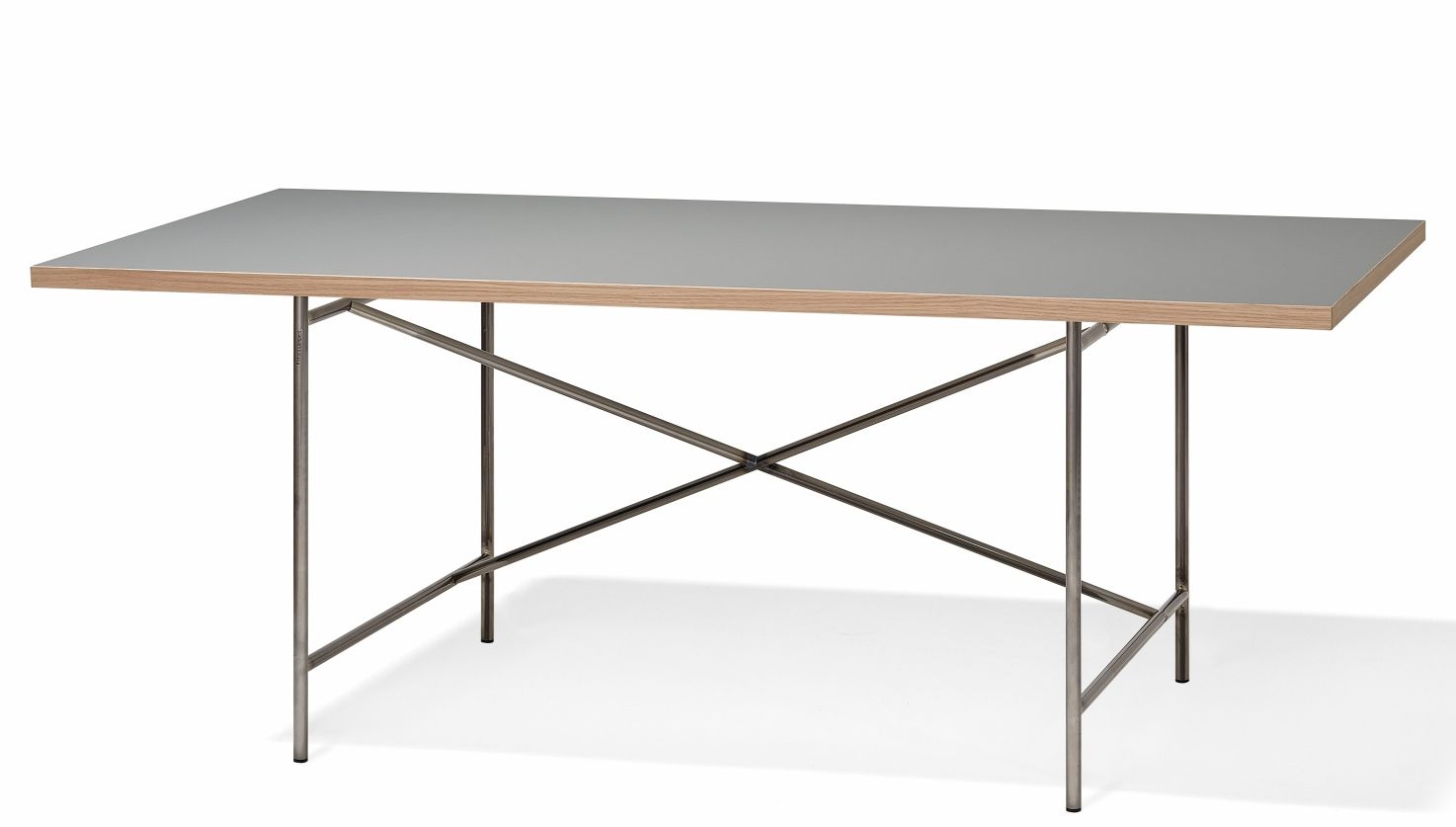 Eiermann Tisch mit grauem Linoleum und Stahlgestell, Designklassiker von Richard Lampert für Büro und Wohnen.