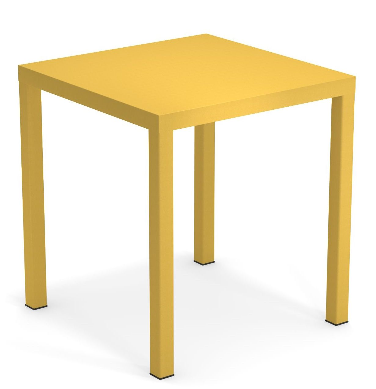 Quadratischer, gelber Emu Nova Tisch für den Außenbereich, ideal für Garten und Terrasse.