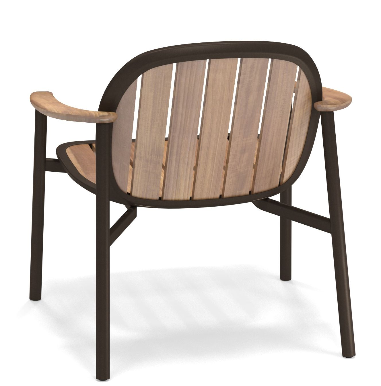 Rückansicht des Twins Lounge Chair von Emu, ein Outdoor-Stuhl mit Armlehnen und Holzlatten.
