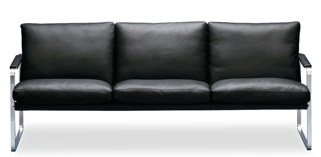 Walter Knoll 710 Fabricius Sofa, schwarzes Ledersofa mit drei Sitzen und modernem Stahlrahmen.