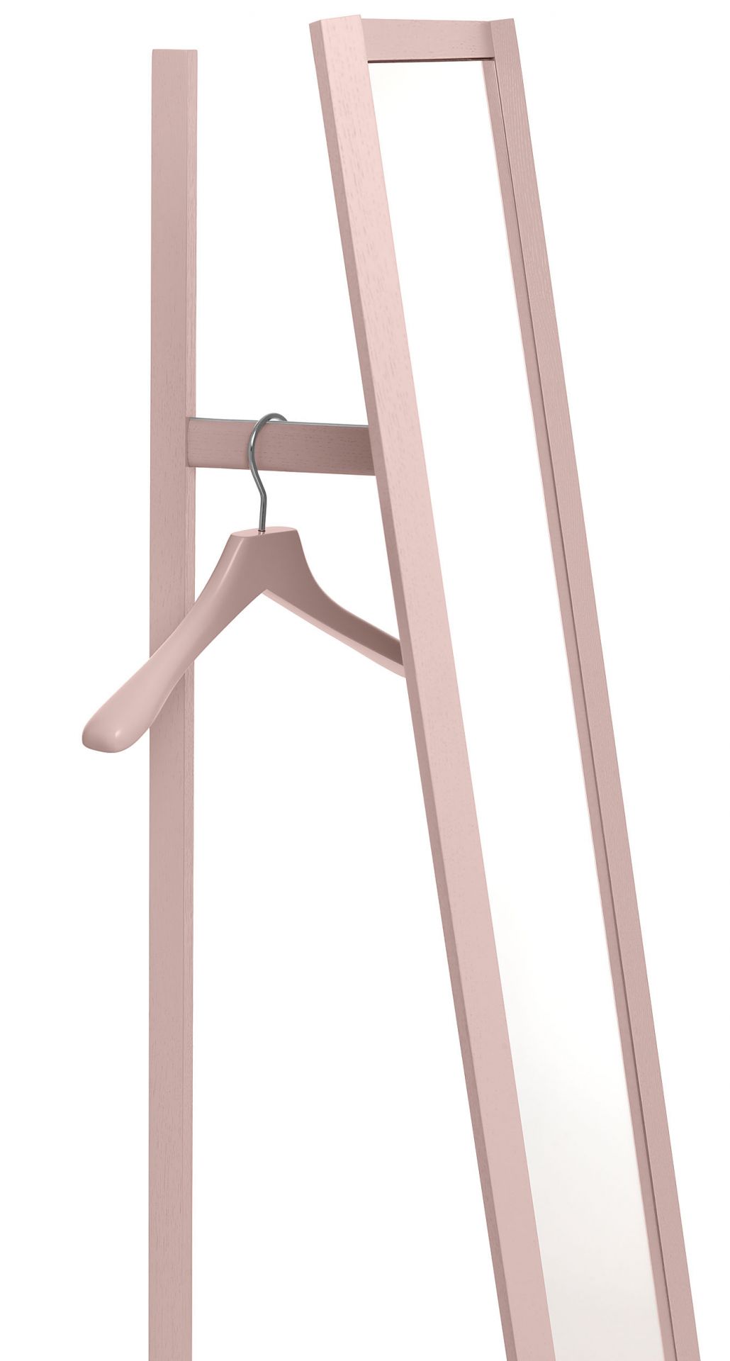 Club Standspiegel von Schönbuch, moderne Garderobe mit Spiegel und Kleiderbügel in zartem Rosa.