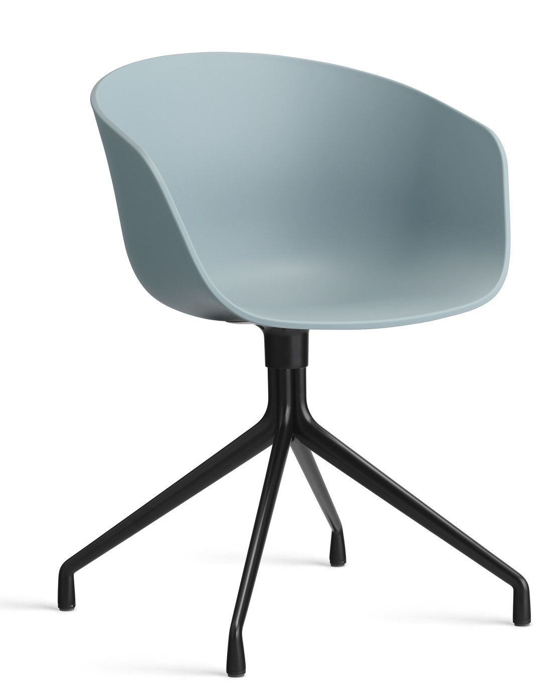 Nahaufnahme des About A Chair AAC20 Stuhls von Hay in Hellblau mit schwarzem Vierfußgestell.